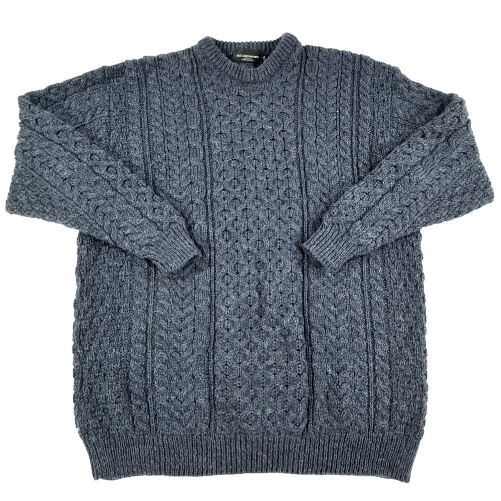 Rue Saint-Patrick Irish Wool Cable Knit Fisherman Sweater Men's XXL Navy Blue